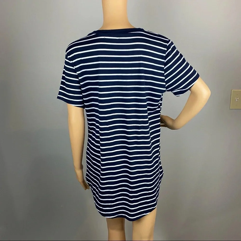 Simply Southern Women's Large Navy Striped Gold Anchor T-Shirt Short Sleeve - Picture 2 of 6